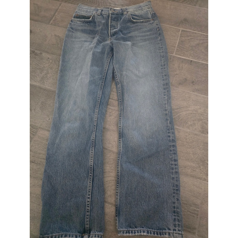 Zara High Waisted Straight Leg Button Fly Medium Wash Jeans‎ Size 4 Blue